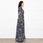 Zadig & Voltaire Blue Black Cream Gold Lurex Floral Print Maxi Dress