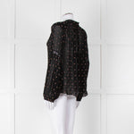 Ulla Johnson Black Small Pink Khaki Flower Print Tie Neck Blouse