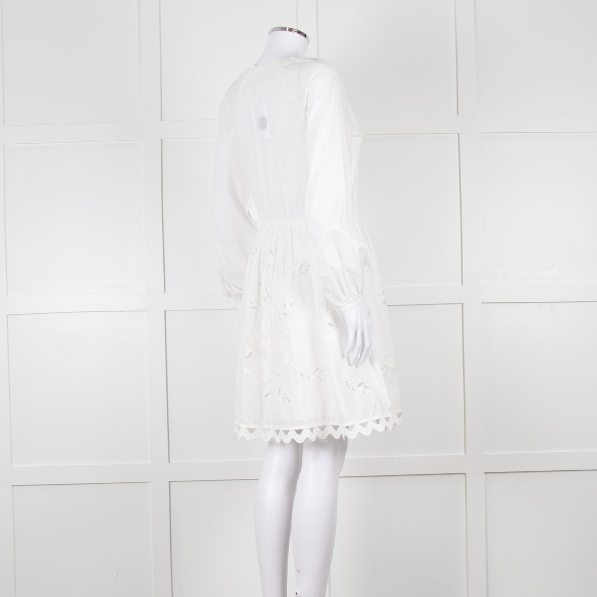 Claudie Pierlot White Lace Broderie Long Sleeve Mini Dress