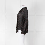 Ulla Johnson Black Small Pink Khaki Flower Print Tie Neck Blouse