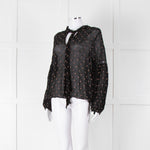 Ulla Johnson Black Small Pink Khaki Flower Print Tie Neck Blouse