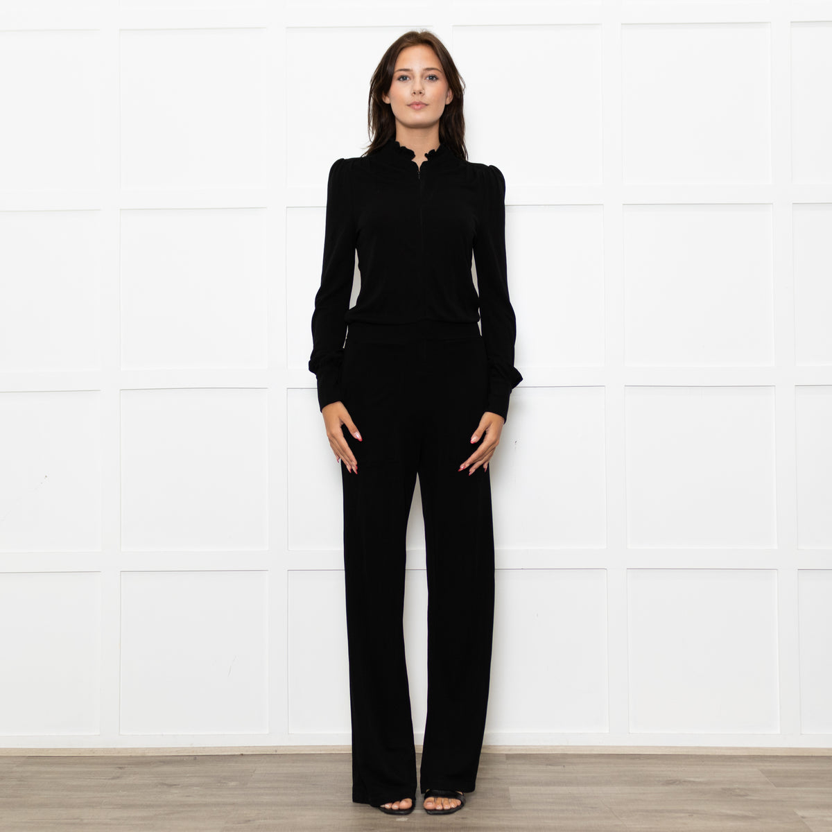 Me+Em Black Jersey Zip Front Sleeved Jumpsuit