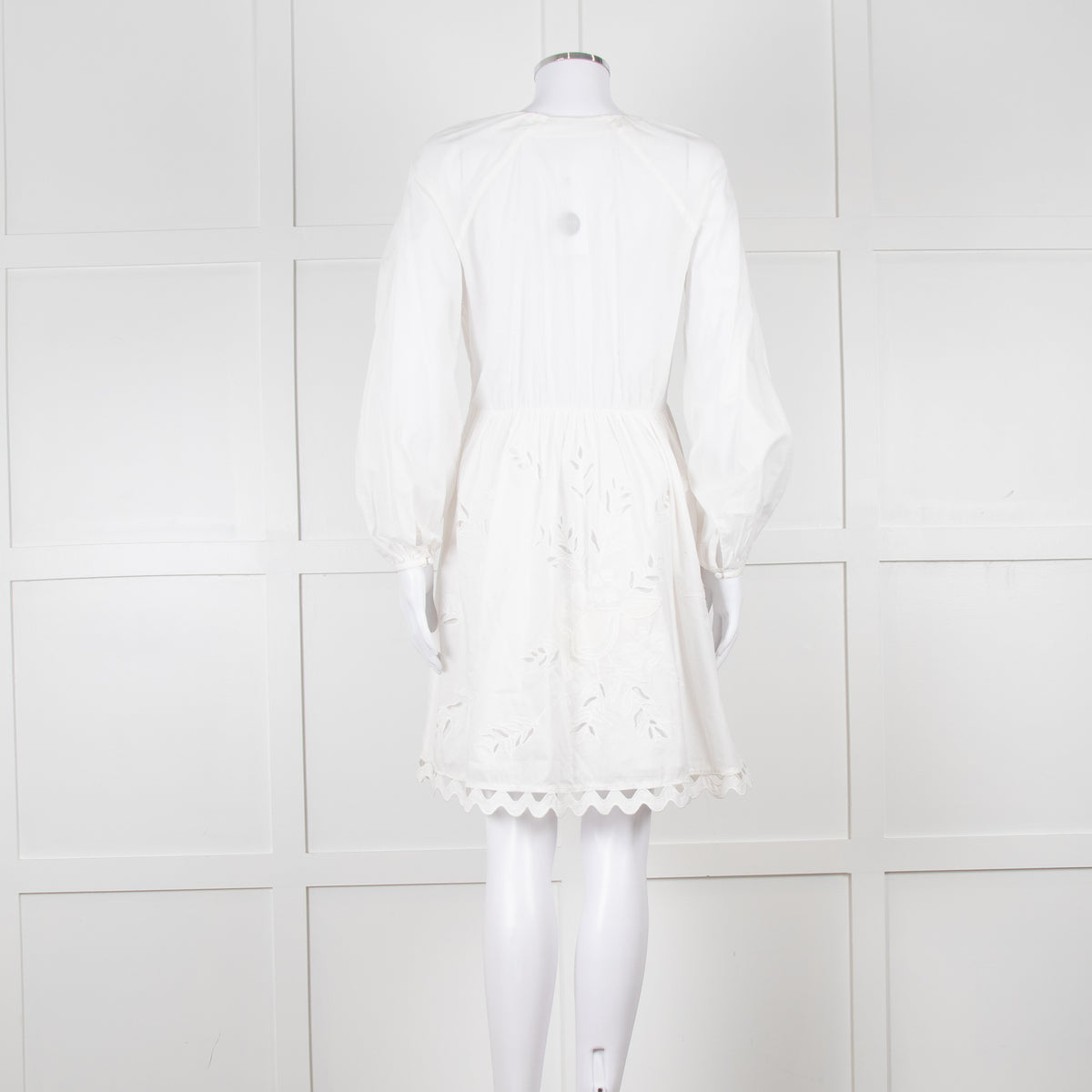 Claudie Pierlot White Lace Broderie Long Sleeve Mini Dress