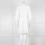 Claudie Pierlot White Lace Broderie Long Sleeve Mini Dress
