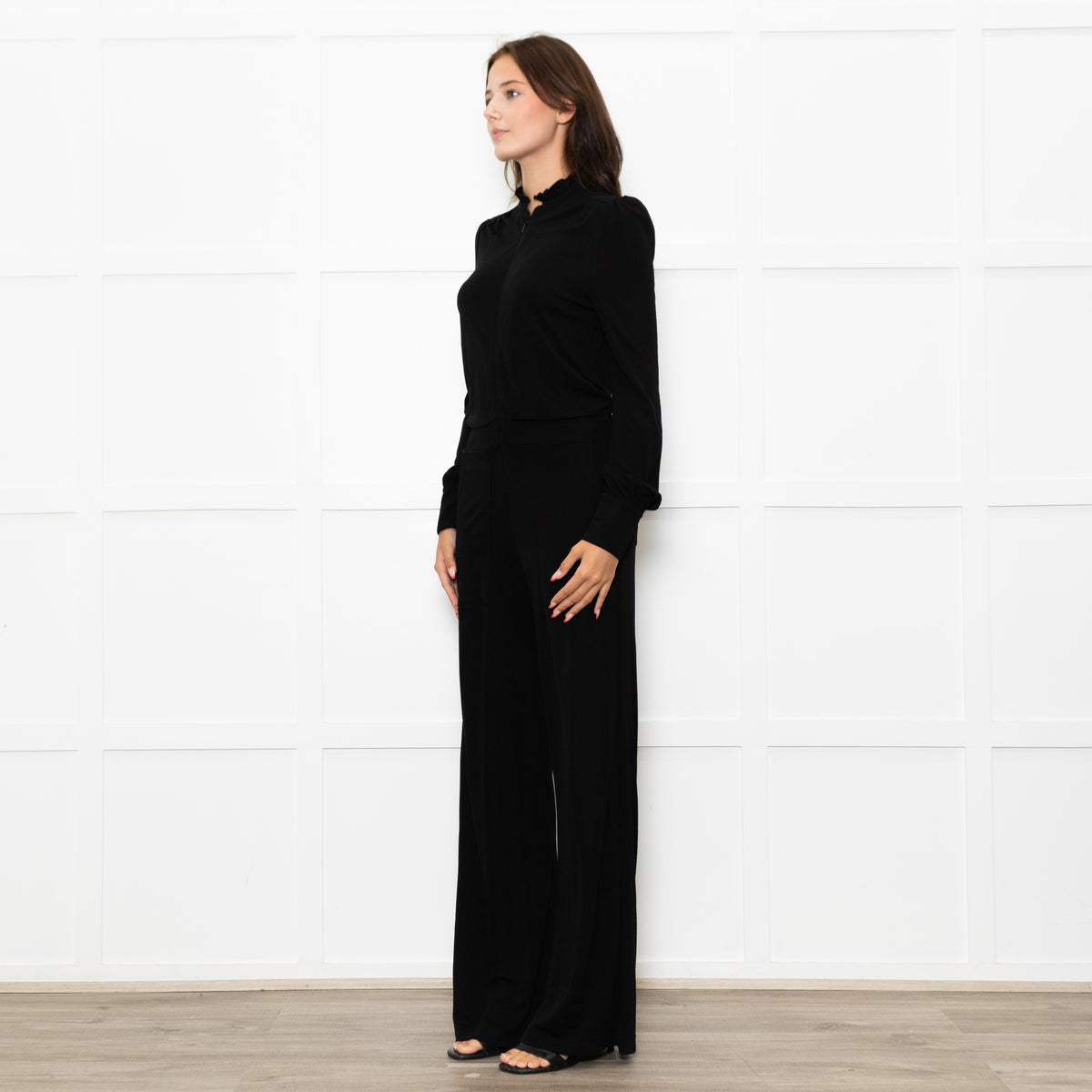 Me+Em Black Jersey Zip Front Sleeved Jumpsuit