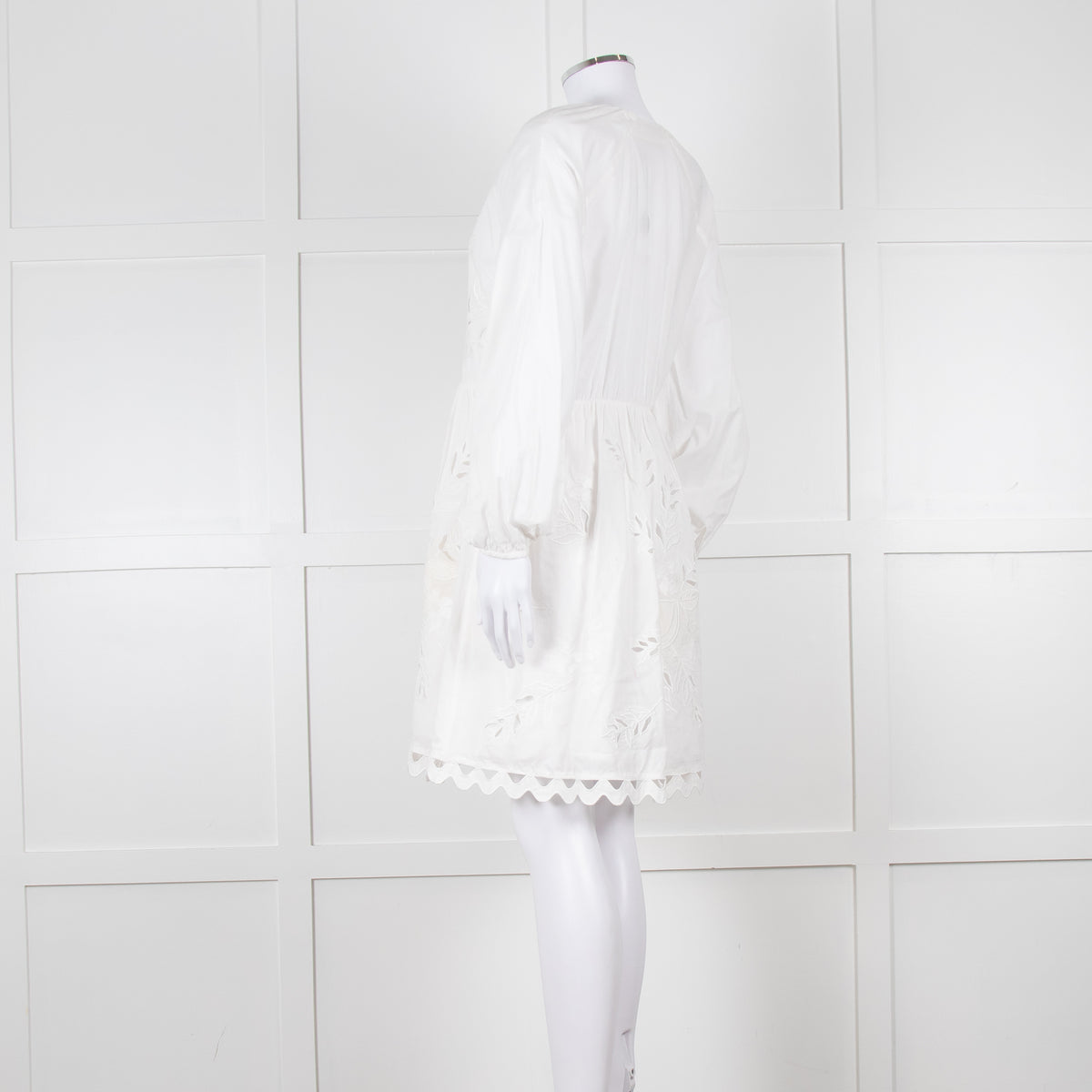 Claudie Pierlot White Lace Broderie Long Sleeve Mini Dress