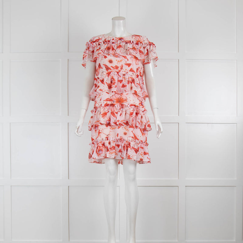Badgley Mischka Pink and Orange Floral Mini Dress