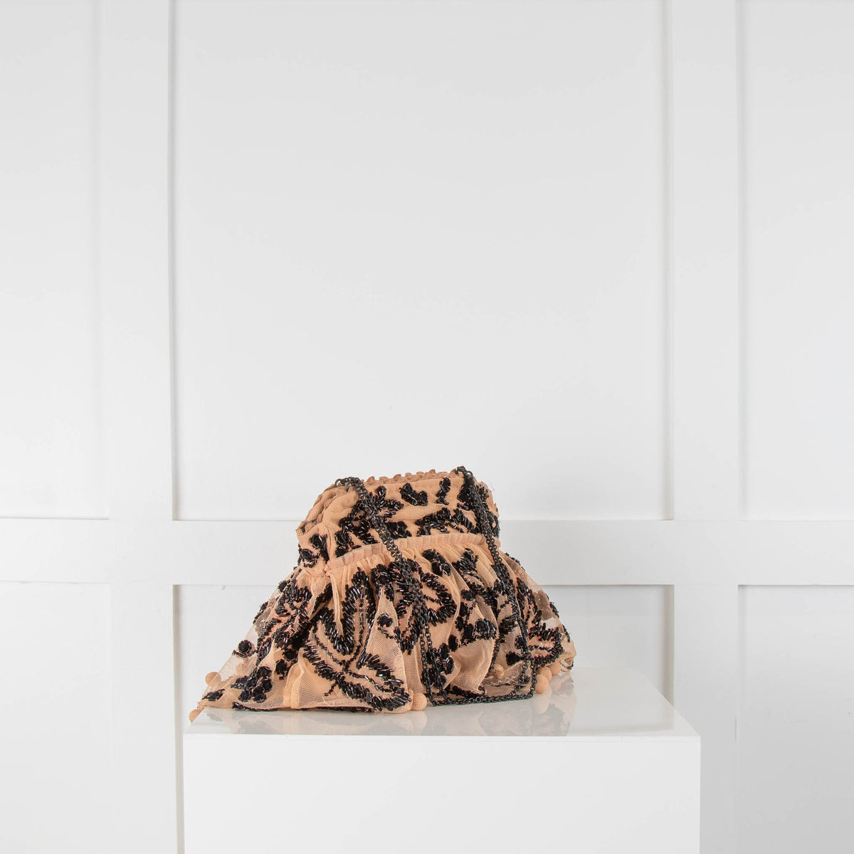 Jamin Puech Black Beaded and Nude Lace Evening Bag