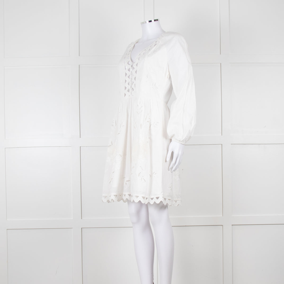 Claudie Pierlot White Lace Broderie Long Sleeve Mini Dress