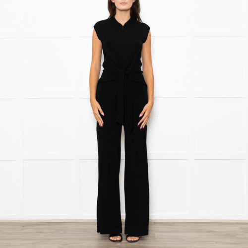 Me+Em Black Jersey Sleeveless Tie Zip Front  Jumpsuit