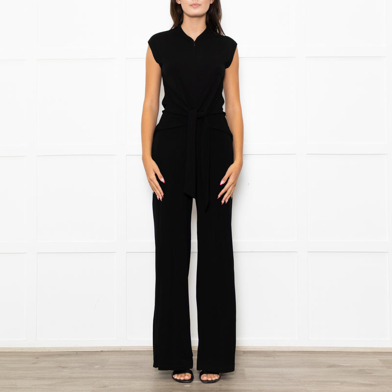 Me+Em Black Jersey Sleeveless Tie Zip Front  Jumpsuit