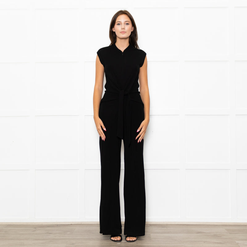 Me+Em Black Jersey Sleeveless Tie Zip Front  Jumpsuit
