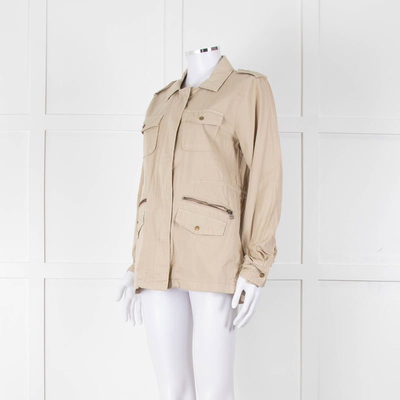 Lily Aldridge For Velvet Beige Cotton Zip Up Jacket