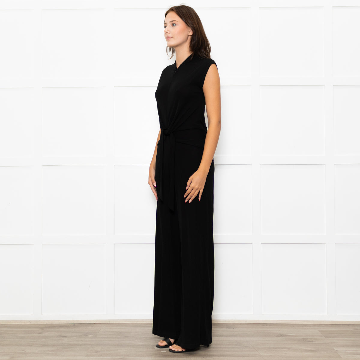 Me+Em Black Jersey Sleeveless Tie Zip Front  Jumpsuit