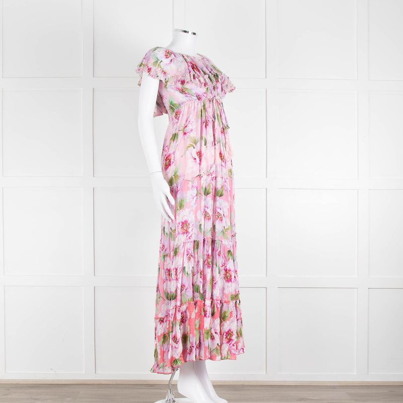 Miss June Pink Floral Frilled Off Shoulder Maxi Dress