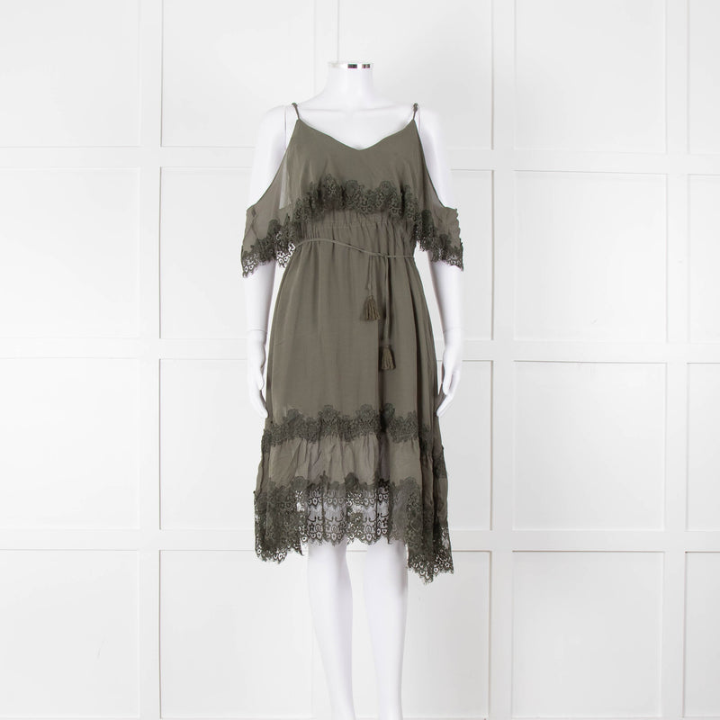 Gold Hawk Green Lace Trim Sleeveless Short Dress