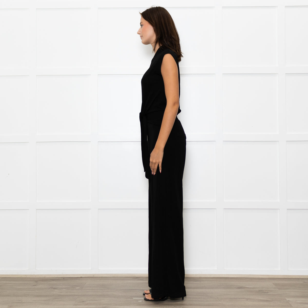 Me+Em Black Jersey Sleeveless Tie Zip Front  Jumpsuit