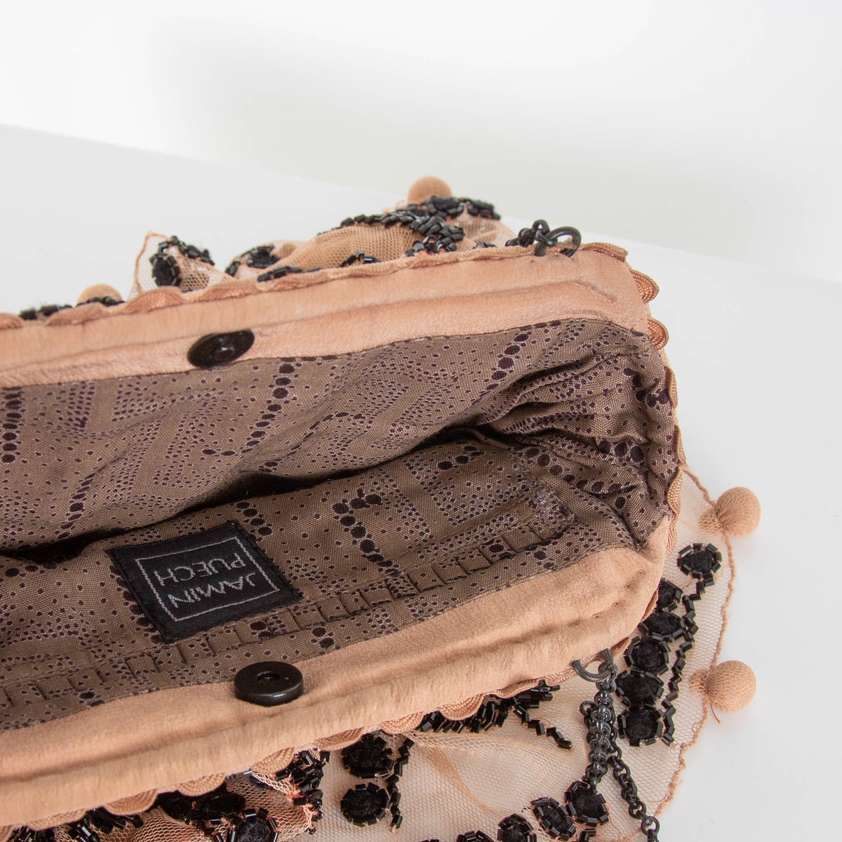 Jamin Puech Black Beaded and Nude Lace Evening Bag