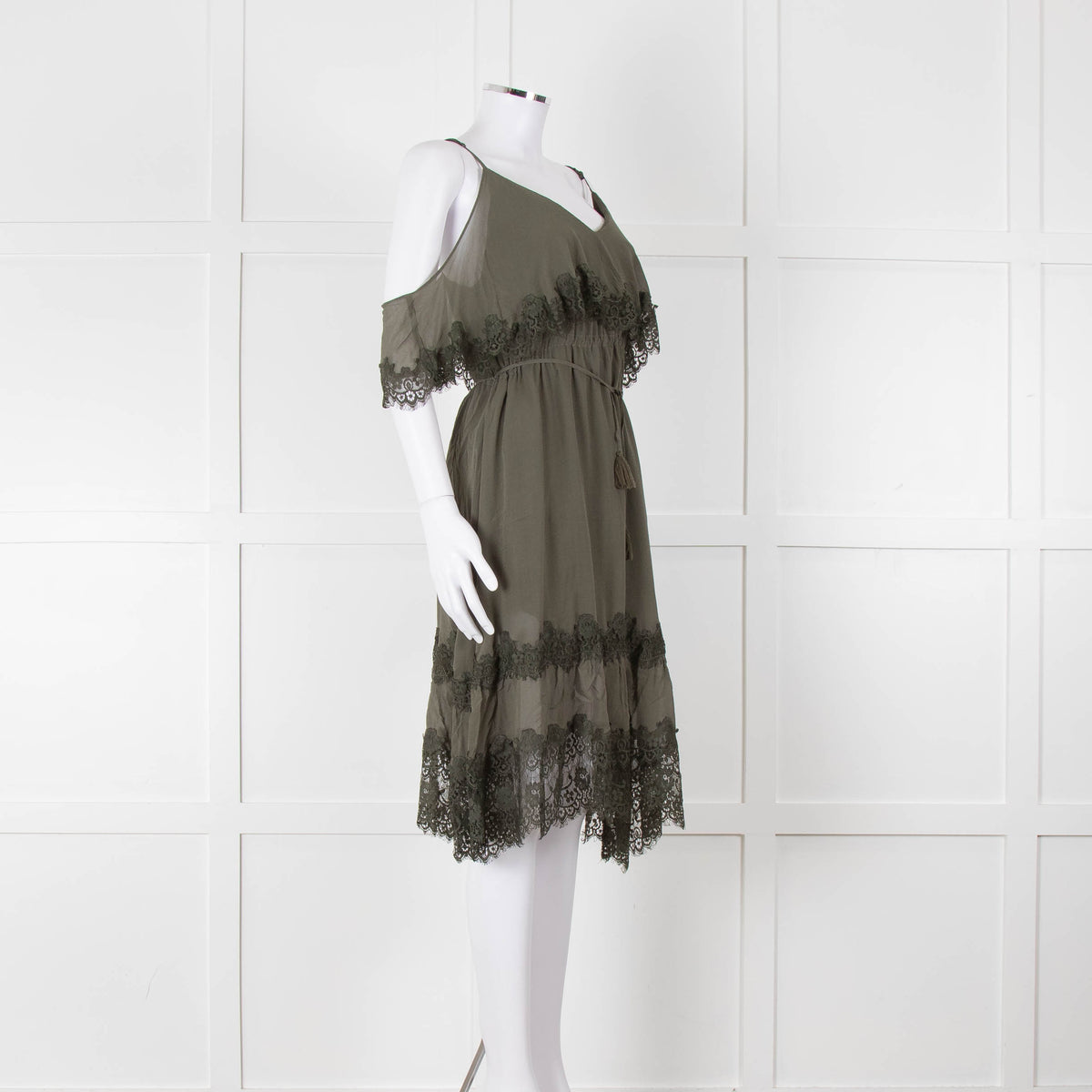 Gold Hawk Green Lace Trim Sleeveless Short Dress