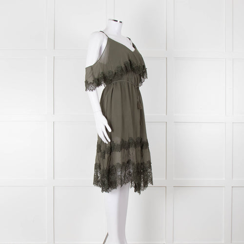 Gold Hawk Green Lace Trim Sleeveless Short Dress