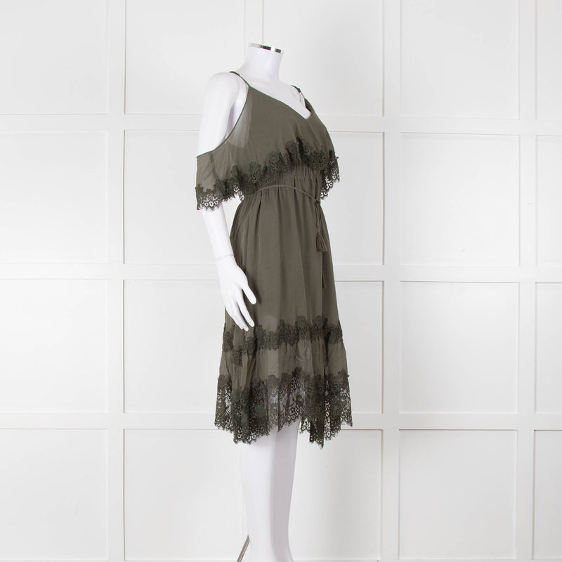Gold Hawk Green Lace Trim Sleeveless Short Dress