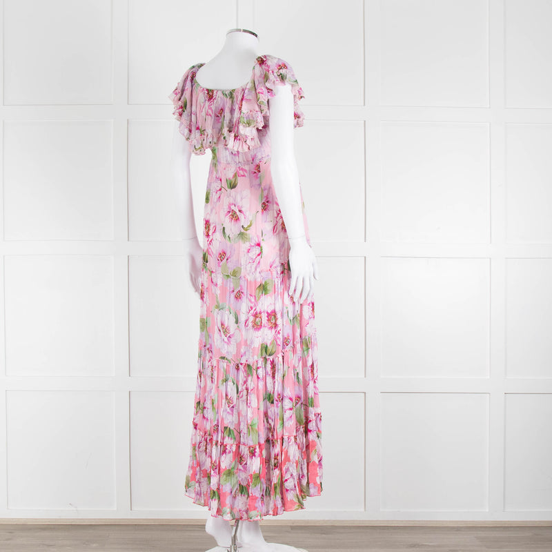 Miss June Pink Floral Frilled Off Shoulder Maxi Dress