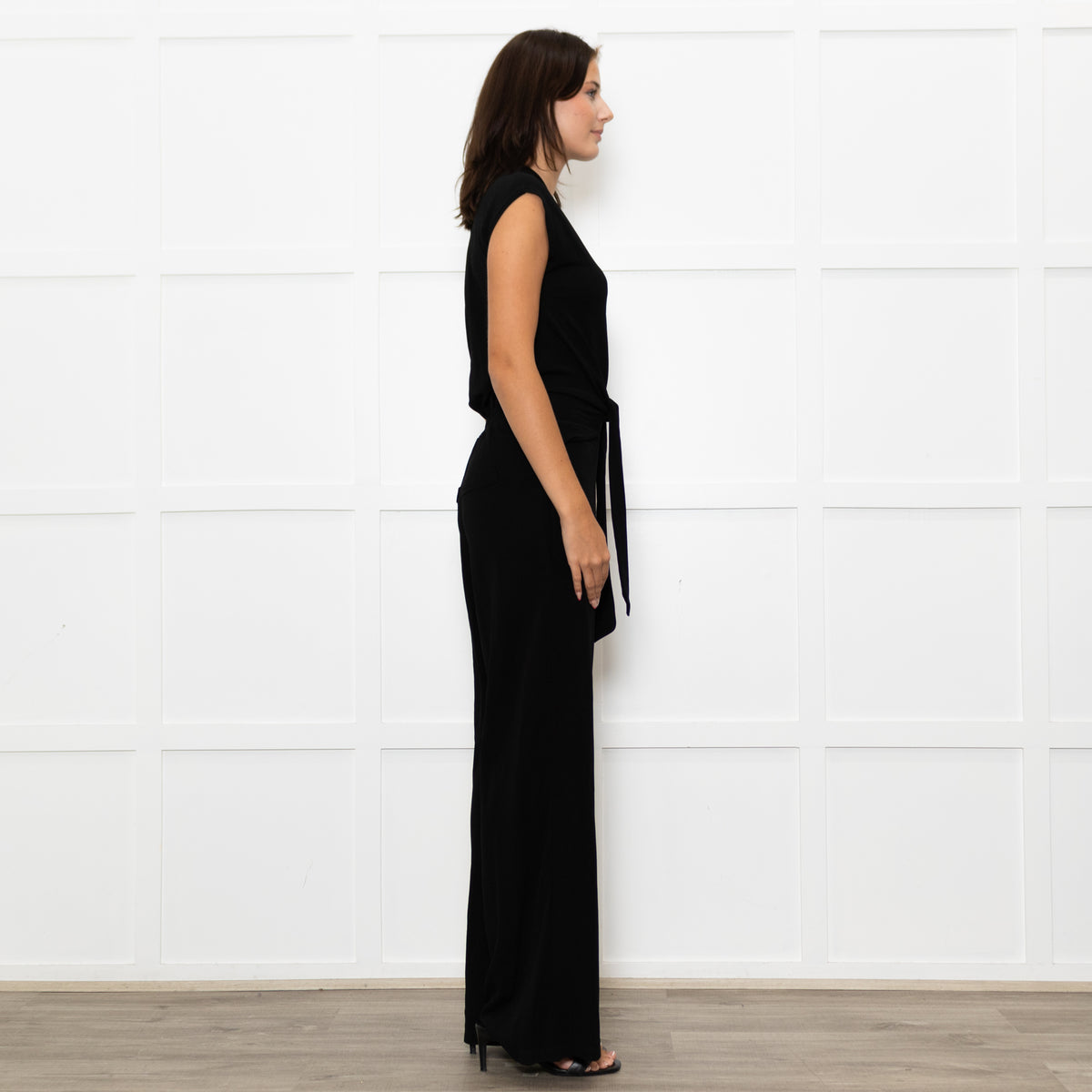 Me+Em Black Jersey Sleeveless Tie Zip Front  Jumpsuit