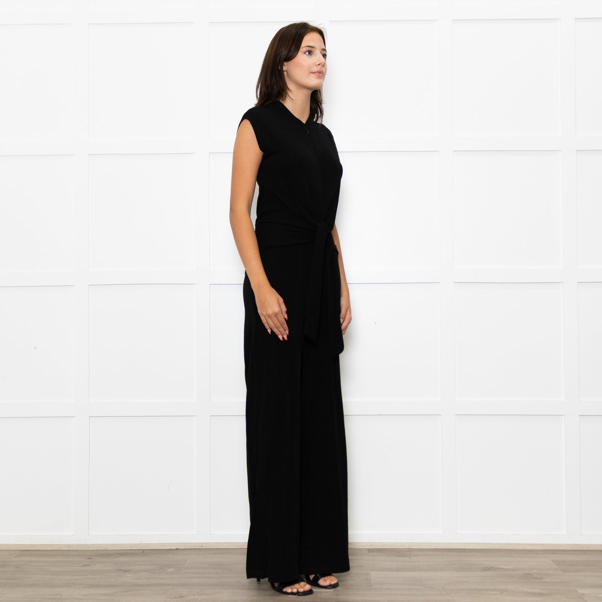 Me+Em Black Jersey Sleeveless Tie Zip Front  Jumpsuit