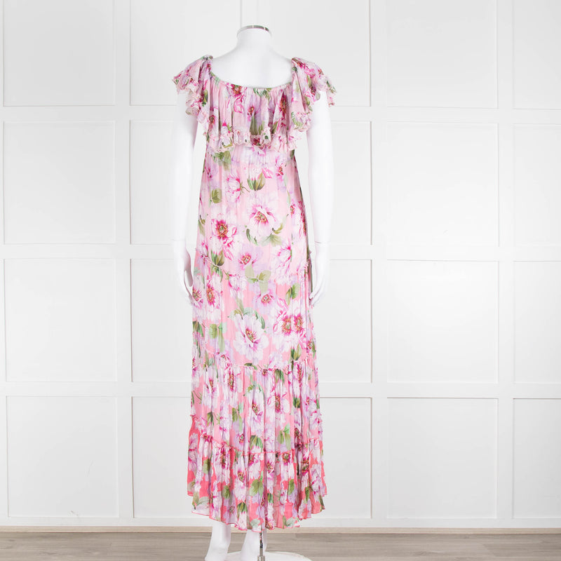 Miss June Pink Floral Frilled Off Shoulder Maxi Dress