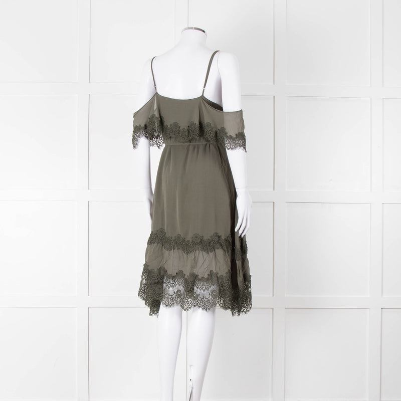 Gold Hawk Green Lace Trim Sleeveless Short Dress
