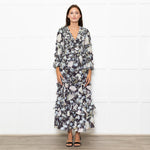 Needle & Thread Black Cream Green Floral Frill Detail Maxi Dress