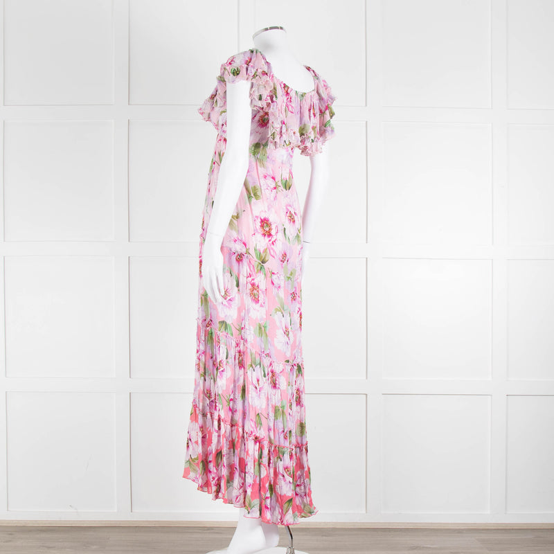 Miss June Pink Floral Frilled Off Shoulder Maxi Dress