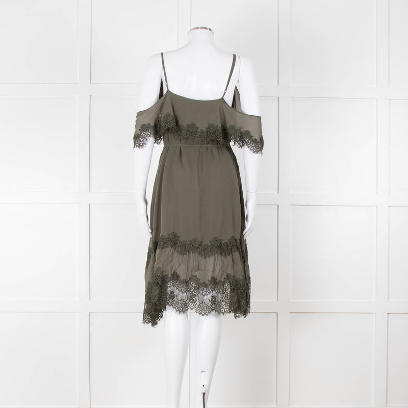 Gold Hawk Green Lace Trim Sleeveless Short Dress