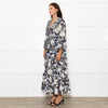 Needle & Thread Black Cream Green Floral Frill Detail Maxi Dress