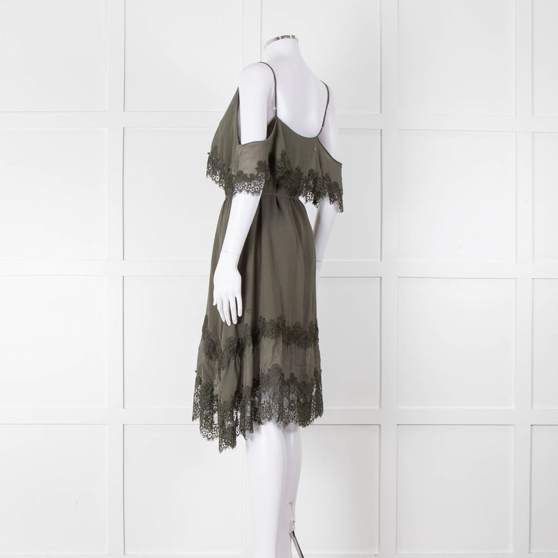 Gold Hawk Green Lace Trim Sleeveless Short Dress