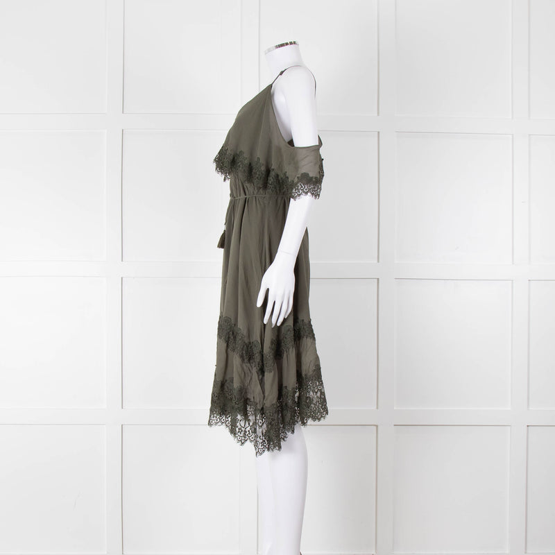 Gold Hawk Green Lace Trim Sleeveless Short Dress
