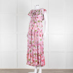 Miss June Pink Floral Frilled Off Shoulder Maxi Dress