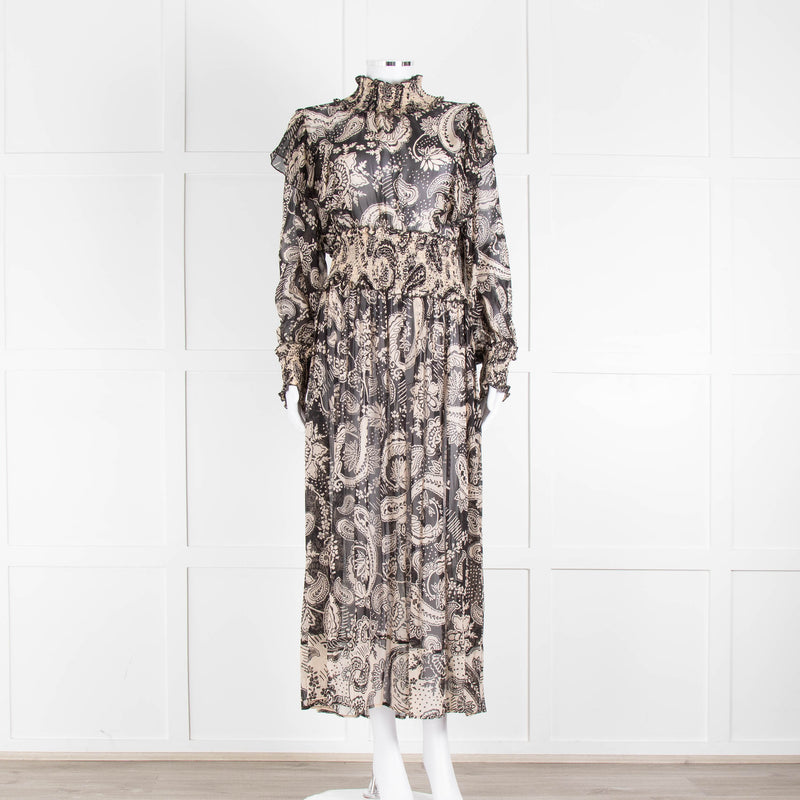 Miss June Black And Beige Paisley High Neck Maxi Dress With Slip