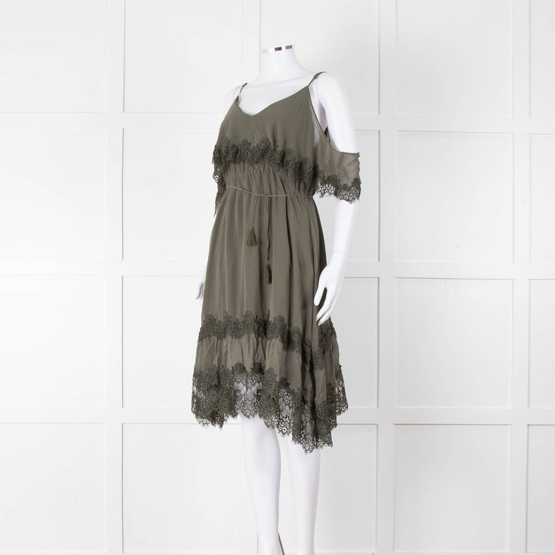 Gold Hawk Green Lace Trim Sleeveless Short Dress