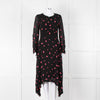 Claudie Pierlot Black Pink Floral Long Sleeve Asymmetric Bottom Dress