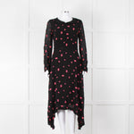 Claudie Pierlot Black Pink Floral Long Sleeve Asymmetric Bottom Dress