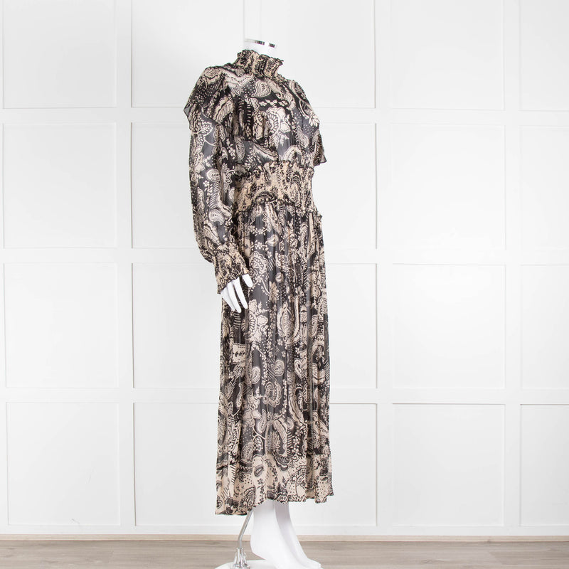 Miss June Black And Beige Paisley High Neck Maxi Dress With Slip