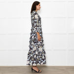 Needle & Thread Black Cream Green Floral Frill Detail Maxi Dress