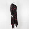 Claudie Pierlot Black Pink Floral Long Sleeve Asymmetric Bottom Dress