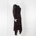 Claudie Pierlot Black Pink Floral Long Sleeve Asymmetric Bottom Dress