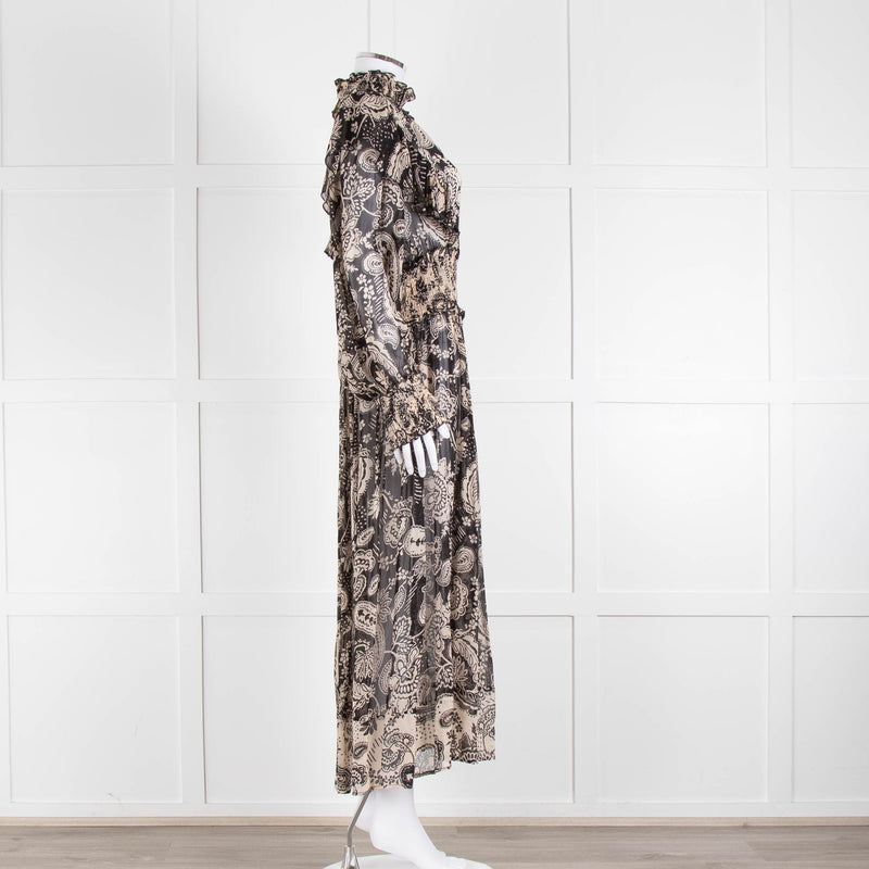 Miss June Black And Beige Paisley High Neck Maxi Dress With Slip