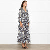 Needle & Thread Black Cream Green Floral Frill Detail Maxi Dress