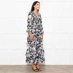 Needle & Thread Black Cream Green Floral Frill Detail Maxi Dress