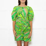 Farm Rio For Anthropologie Green Pink Leaf Print Short Dress