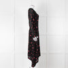 Claudie Pierlot Black Pink Floral Long Sleeve Asymmetric Bottom Dress